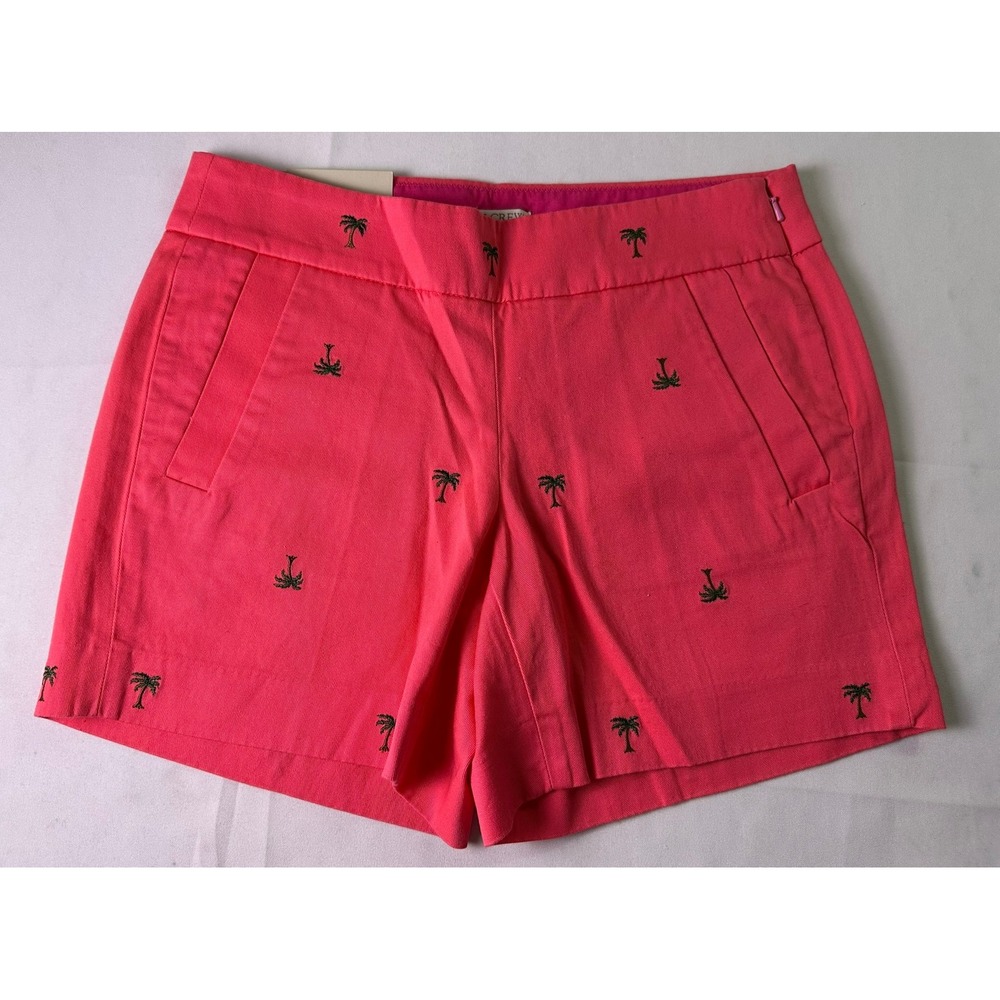 NWT J.Crew Chino Shorts Pink Palm Tree Embroidered City Fit Mid Riseโ Size 00